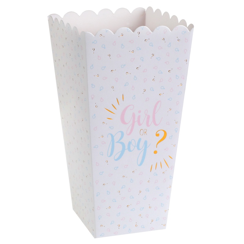 Girl or Boy Popcornbægre - 8 stk (6 x 8 x 17 cm) | Gender Reveal Bægre - Temashop