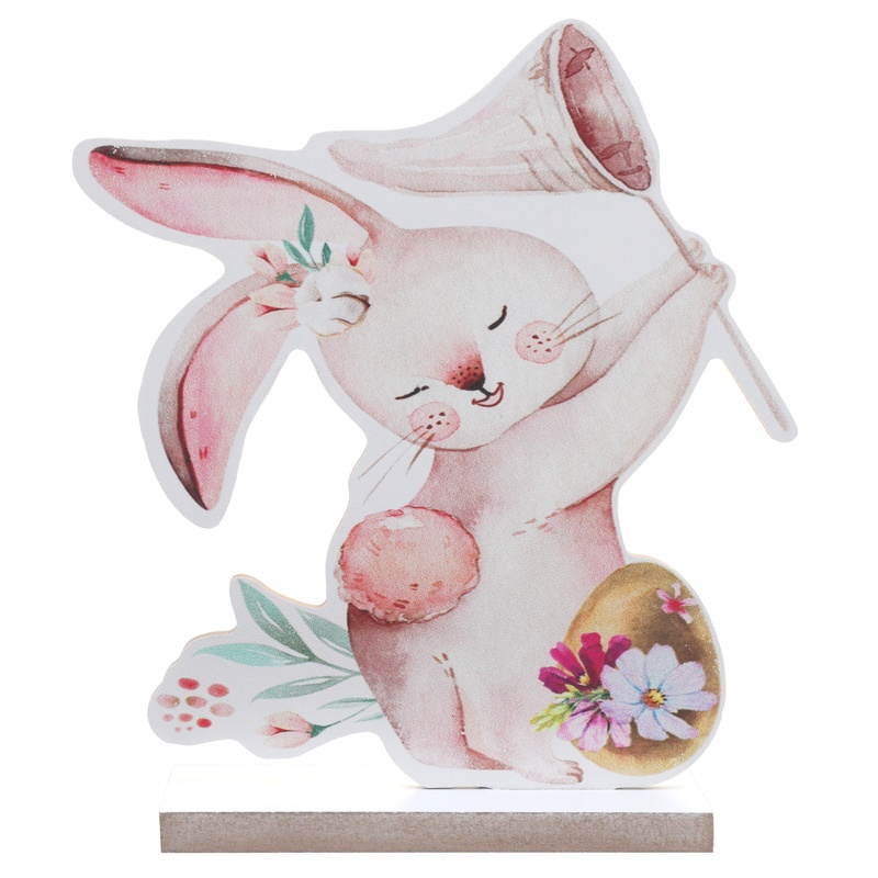 Påskehare Træ Bordpynt Figur - 1 stk (16 x 4 x 17,5 cm) | Påske Centerpieces - Temashop