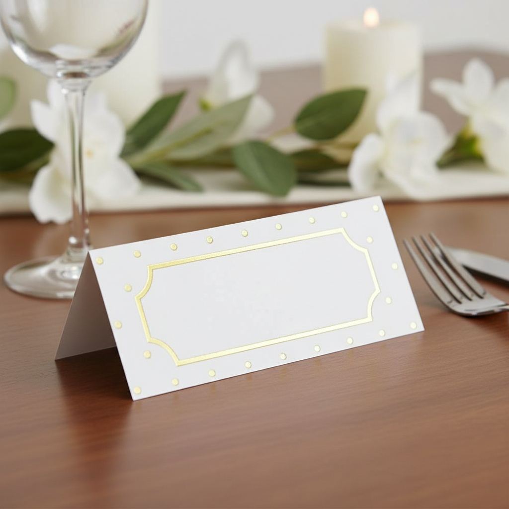 Guldprikkede Bordkort Hvid - 10 stk (7 x 3 cm) - Temashop