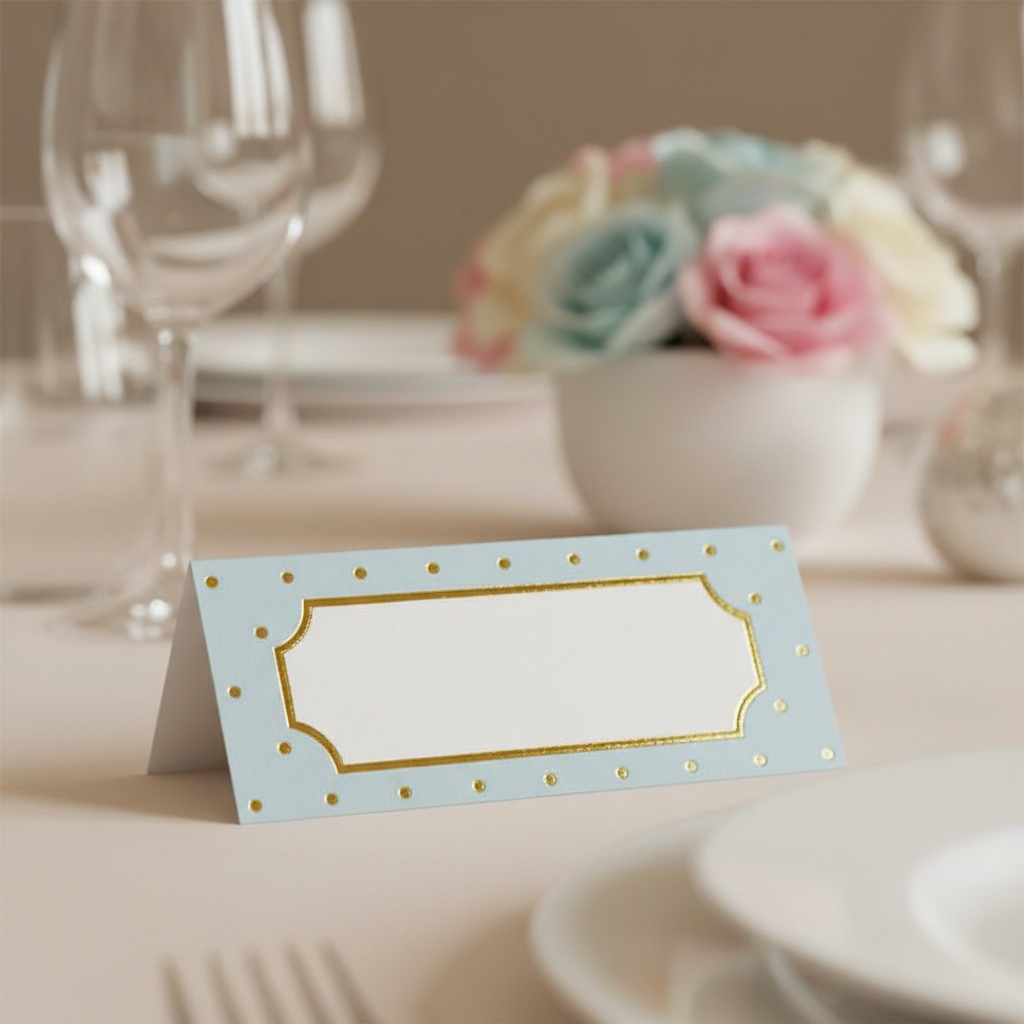 Guldprikkede Bordkort Lyseblå - 10 stk (7 x 3 cm) | Lyseblåt Tema Bordnumre / bordkort / holdere - Temashop