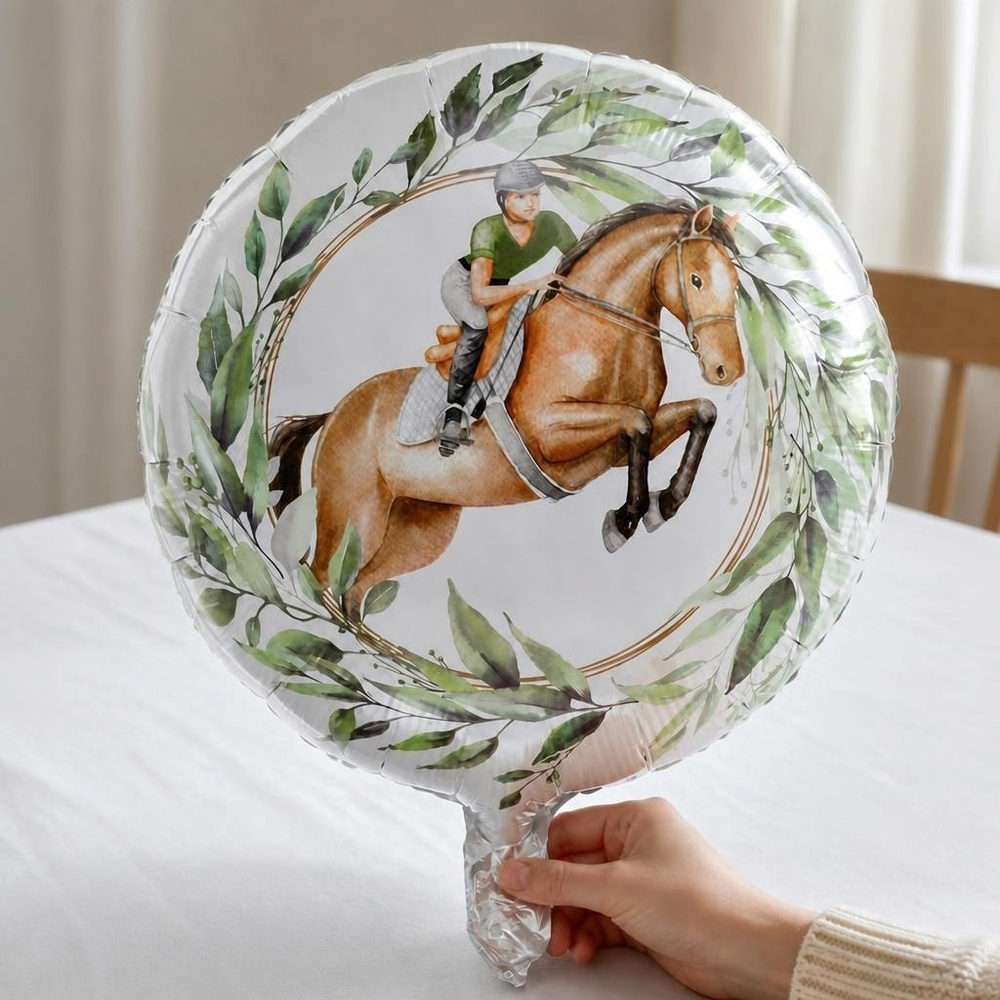 Hest Springrytter Folieballon - 1 stk (Ø 45 cm) | Hest Folieballoner - Temashop