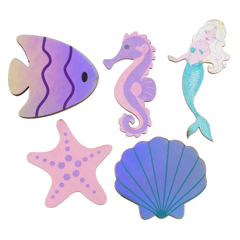 Havfrue Bordpynt Figurer Lilla - 10 stk (5 x 5 cm & 4 x 7 cm) | Havfrue Cutouts - Temashop