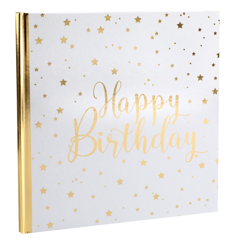 Happy Birthday Gæstebog Guld - 1 stk (24 x 24 cm) | Fødselsdag Gæstebøger - Temashop