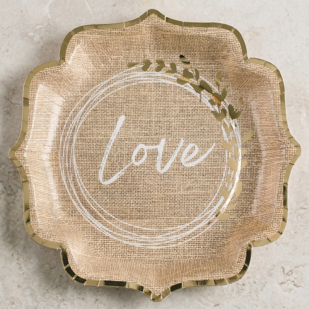 Love Paptallerkener Natur - 10 stk (21 x 21 cm) | Bryllup Tallerkner - Temashop
