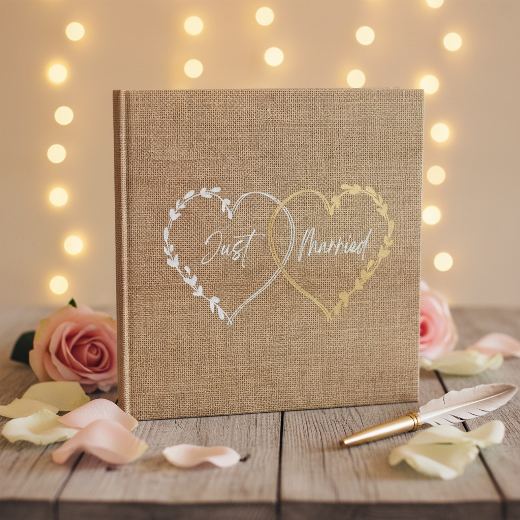 Just Married Bryllups Gæstebog Rustik - 1 stk (24 x 24 cm) | Bryllup Gæstebøger - Temashop