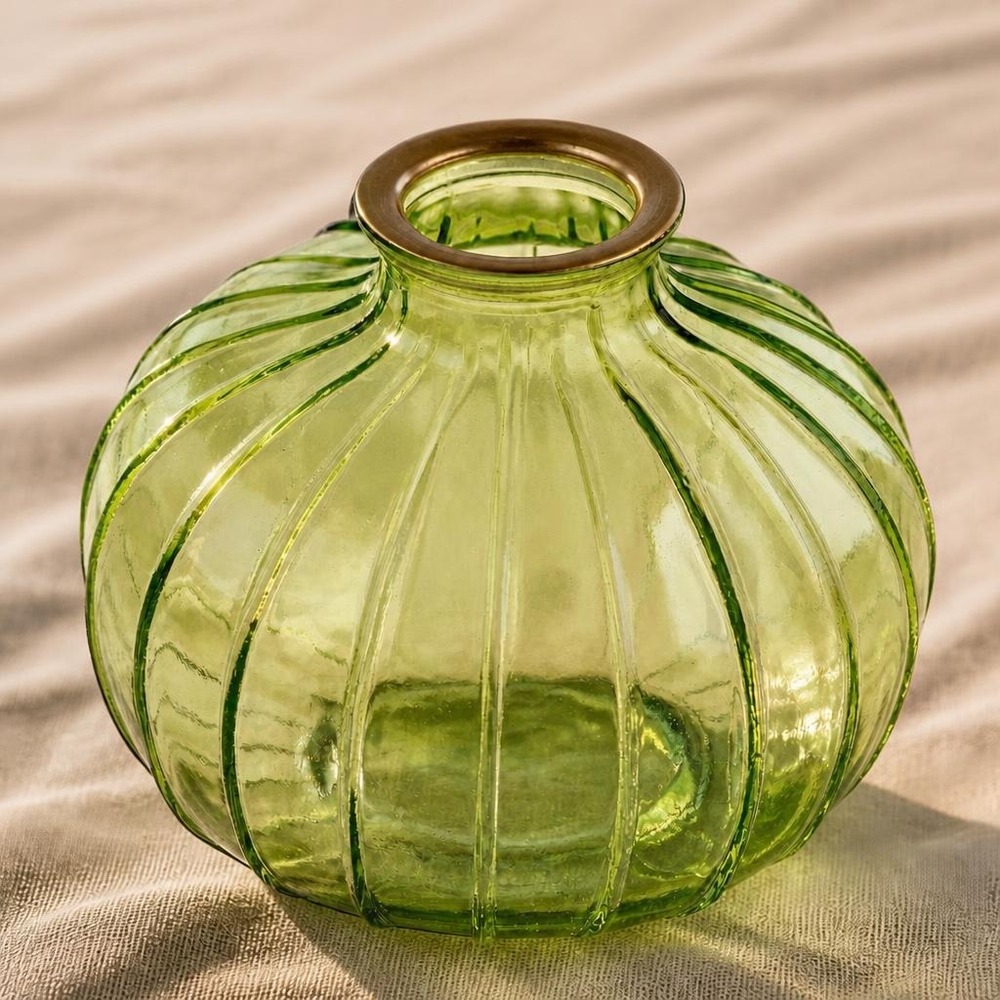 Kuglevase Grøn - 1 stk (Ø 10 x 9 cm) | Grønt tema Vase - Temashop