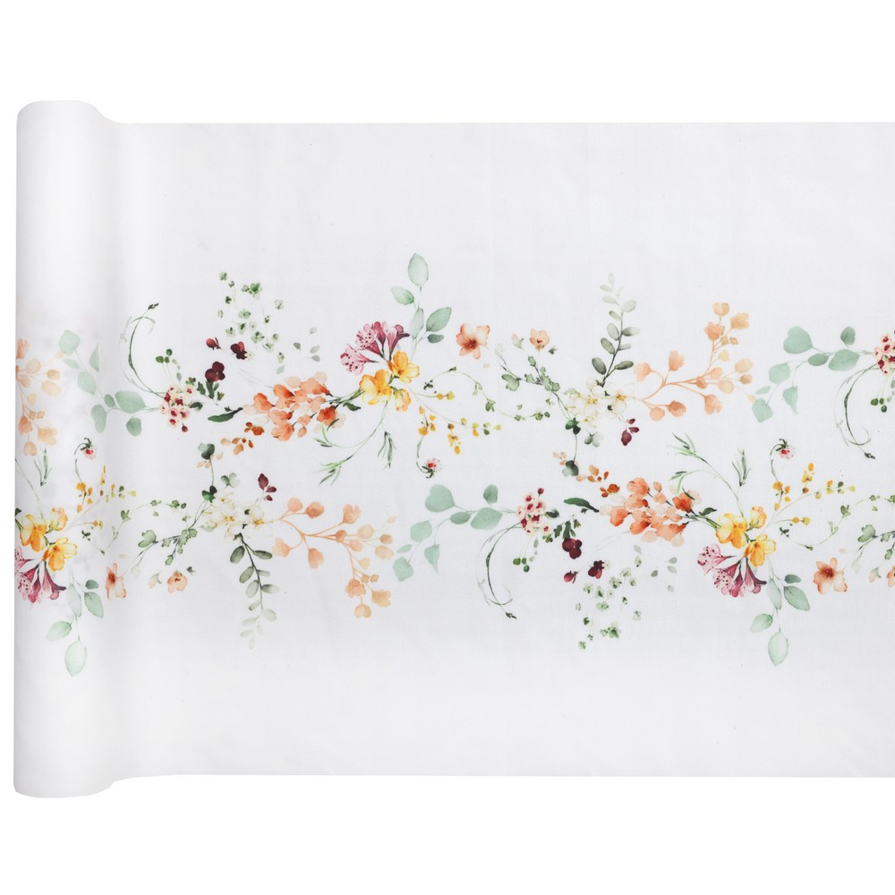 Blomstereng Bordløber Hvid - 1 rulle (28 cm x 2,5 m) | Blomst Bordløber - Temashop