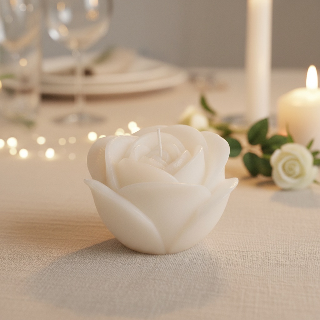 Rose Lys Hvid - 1 stk (12 x 7 cm) | Blomst Lys / lysestager - Temashop