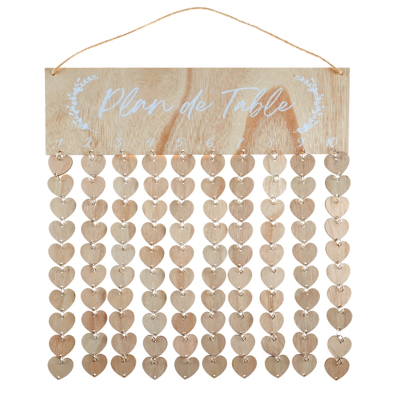 Hjerteformet Træ Bordplan Træ - 1 stk (45 x 48 cm) | Bryllup Bordnumre / bordkort / holdere - Temashop
