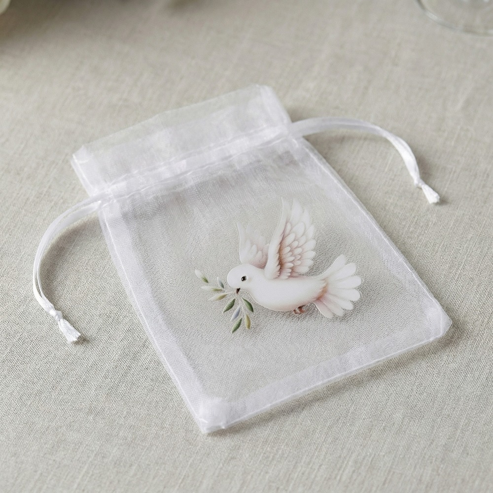 Barnedåb Due Stofposer Hvid - 4 stk (7,5 x 10 cm) | Dåb Stofposer - Temashop