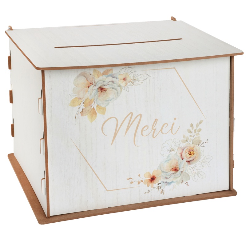 Blomster Bryllups Gaveæske Hvid - 1 stk (23 x 20 x 20 cm) | Bryllup Æsker - Temashop