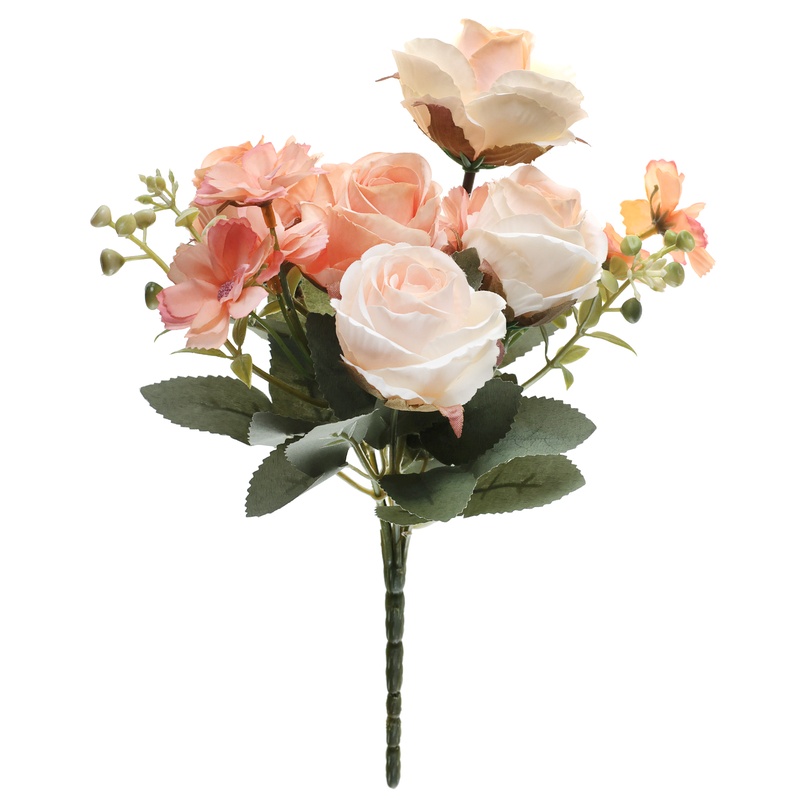 Kunstig Rose Blomsterbuket Fersken/Hvid - 1 stk (23 x 31 cm) | Blomst Kunstige blomster - Temashop