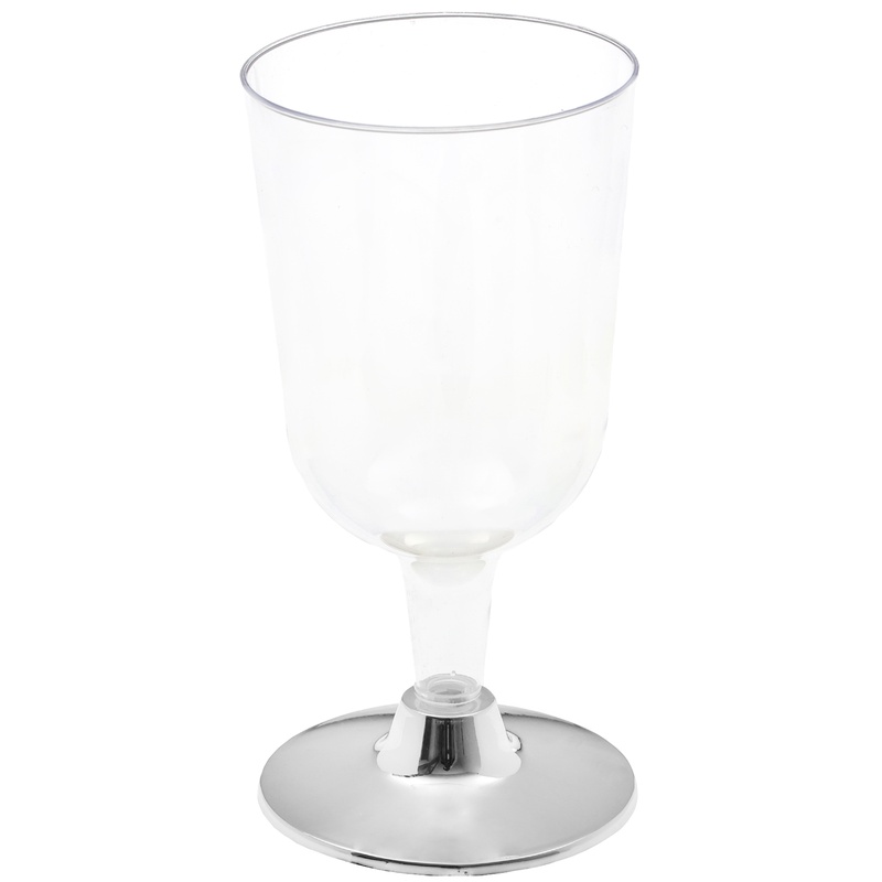 Plast Vinglas Sølvfod - 6 stk (207 ml) | Sølv tema Glas - Temashop