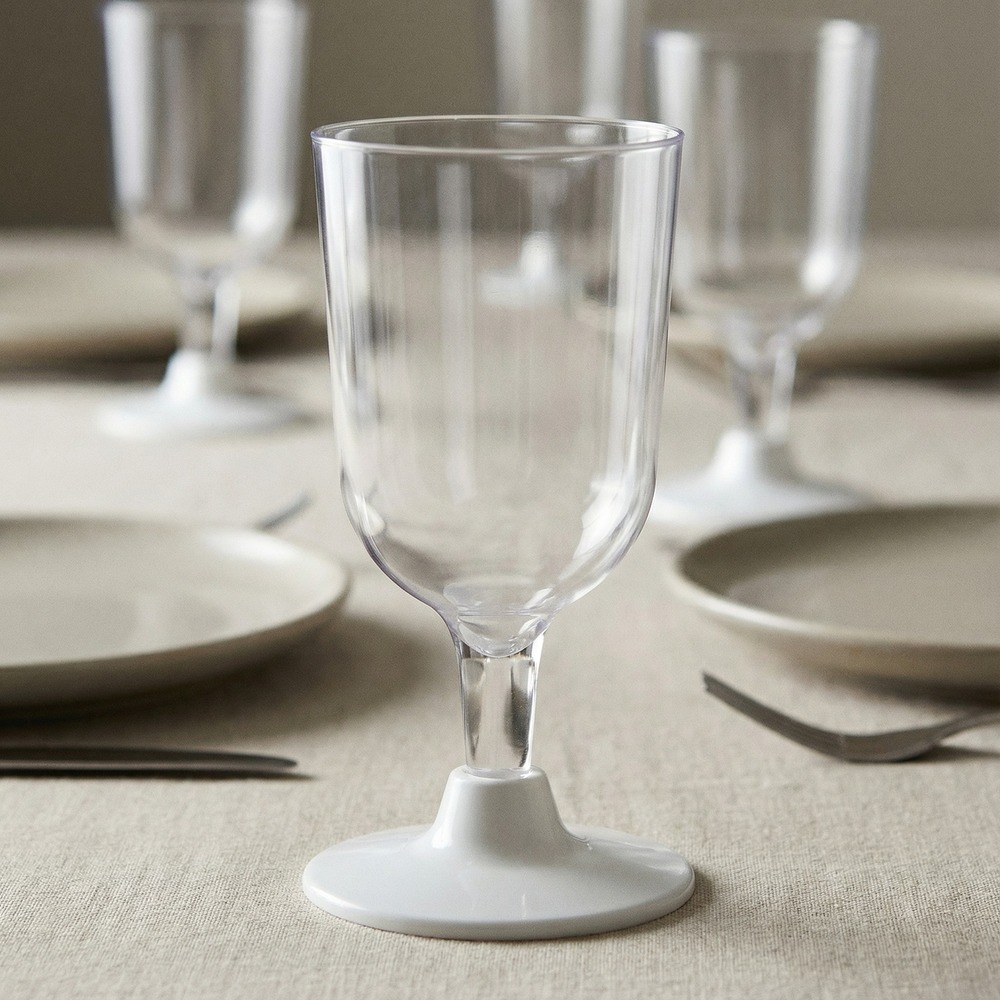 Plast Vinglas Hvid Fod - 6 stk (207 ml) | Hvidt tema Glas - Temashop