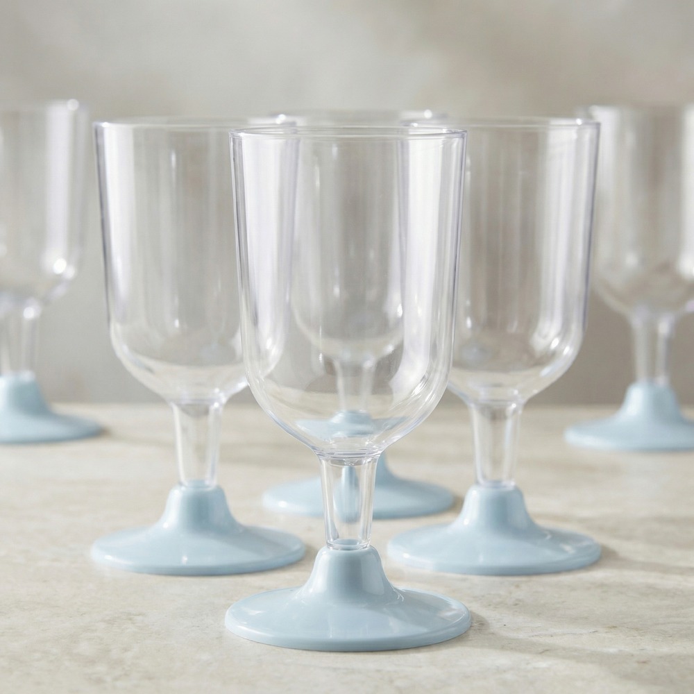 Plast Vinglas Lyseblå Fod - 6 stk (207 ml) | Lyseblåt Tema Glas - Temashop