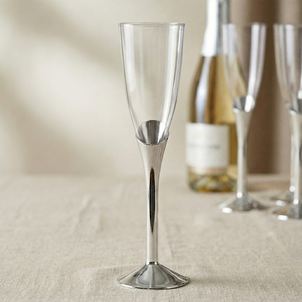 Flute Skrå Champagneglas Sølv - 6 stk (139 ml) | Sølv tema Glas - Temashop