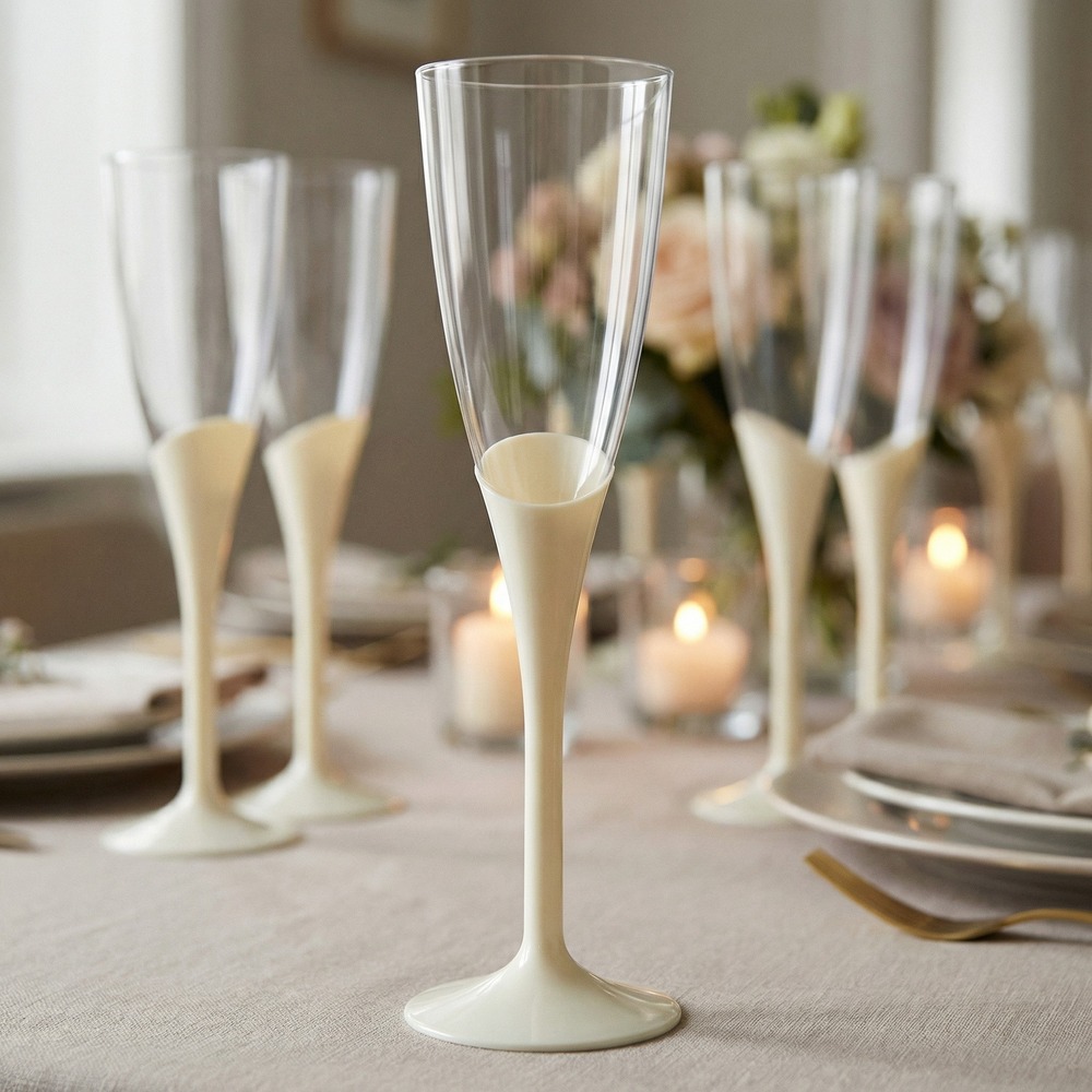 Flute Plast Champagneglas Elfenben - 6 stk (Ø 5,6 x 22,7 cm / 139 ml) | Drinks Glas - Temashop