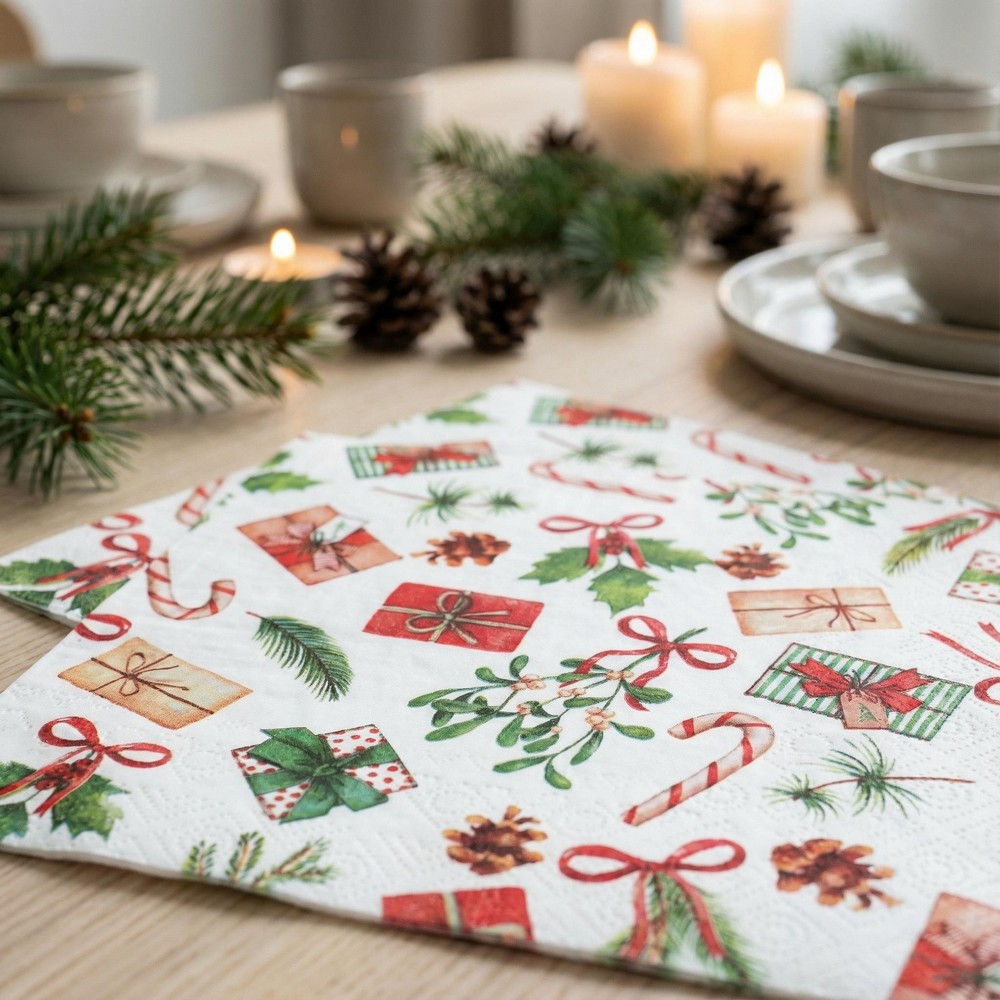 Julegaver Servietter - 20 stk (33 x 33 cm) | Julefrokost Servietter - Temashop