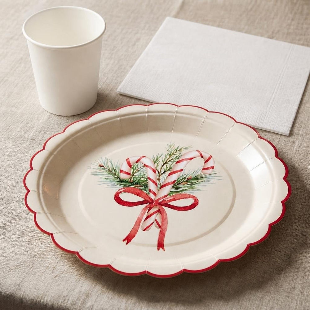 Julestokke Paptallerkener - 10 stk (22,5 cm) | Julefrokost Tallerkner - Temashop