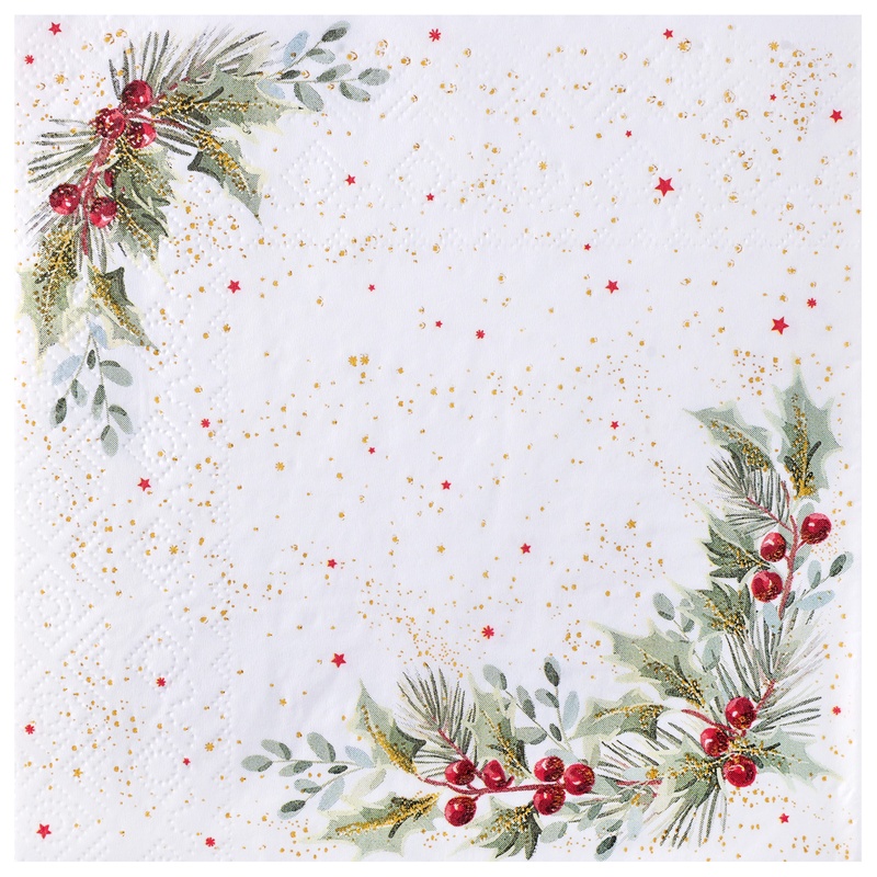 Kristtjørn Servietter - 20 stk (33 x 33 cm) | Julefrokost Servietter - Temashop