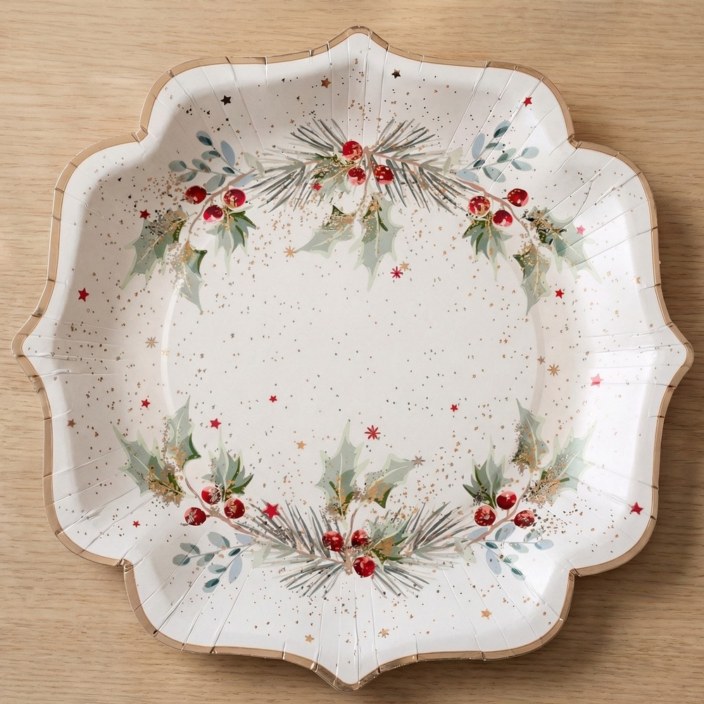 Kristtjørn Paptallerkener - 10 stk (21 x 21 cm) | Julefrokost Tallerkner - Temashop