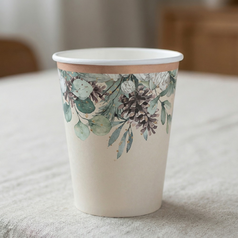 Vintergrønt Jule Papkrus - 10 stk (270 ml) | Julefrokost Krus - Temashop