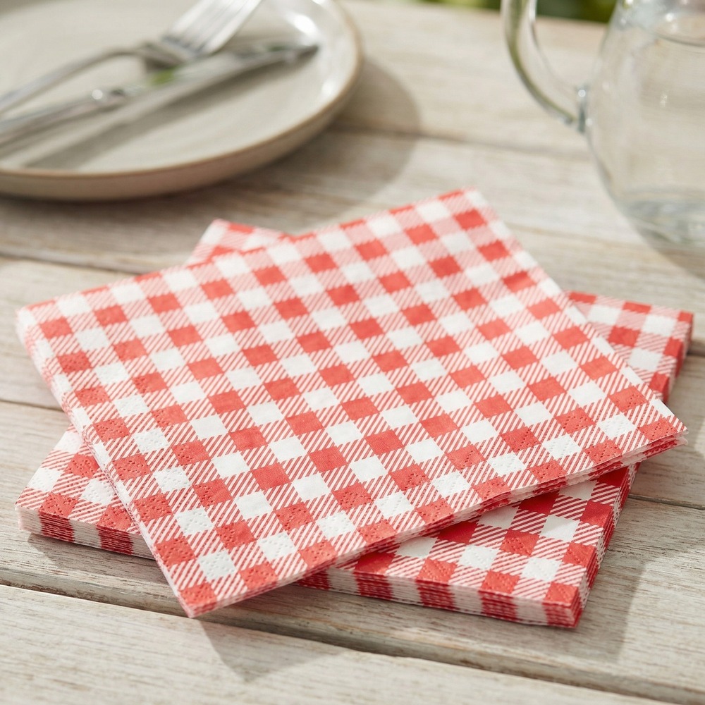 Ternede Picnic Middagsservietter Rød - 25 stk (40 x 40 cm) | Picnic Servietter - Temashop