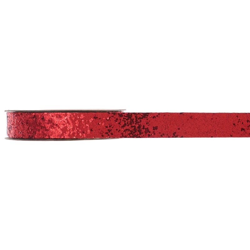 Glitterbånd Rød - 1 rulle (1,5 x 500 cm) | Rødt tema Bånd - Temashop