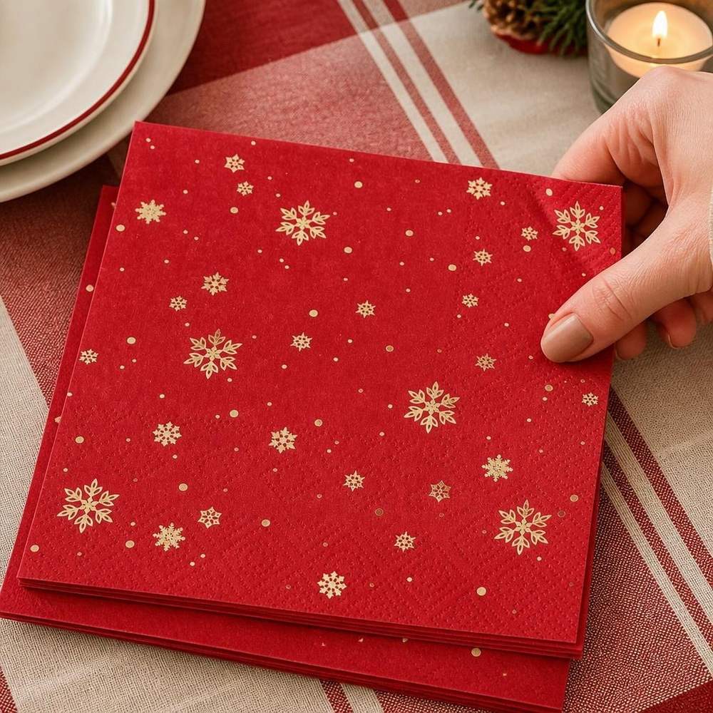 Guldsnefnug Servietter Rød - 20 stk (25 x 25 cm) | Julefrokost Servietter - Temashop