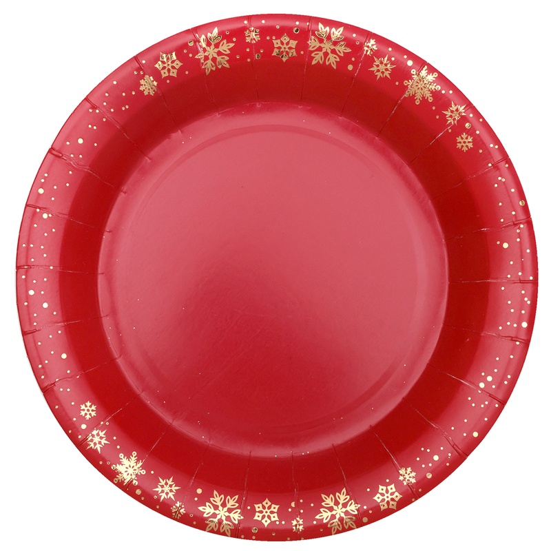 Guldsnefnug Paptallerkener Rød - 10 stk (22,5 cm) | Julefrokost Tallerkner - Temashop