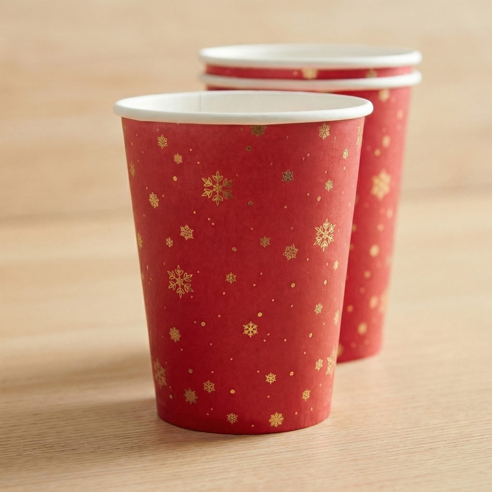 Guldsnefnug Papkrus Rød - 10 stk (270 ml) | Julefrokost Krus - Temashop