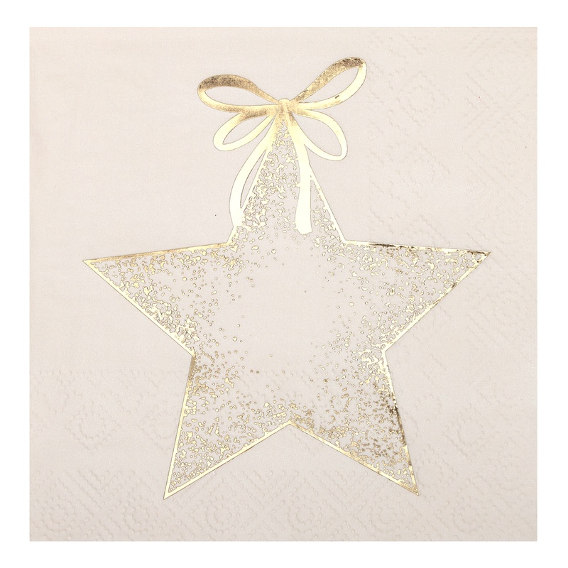 Stjerneservietter Guld - 20 stk (33 x 33 cm) | Julefrokost Servietter - Temashop