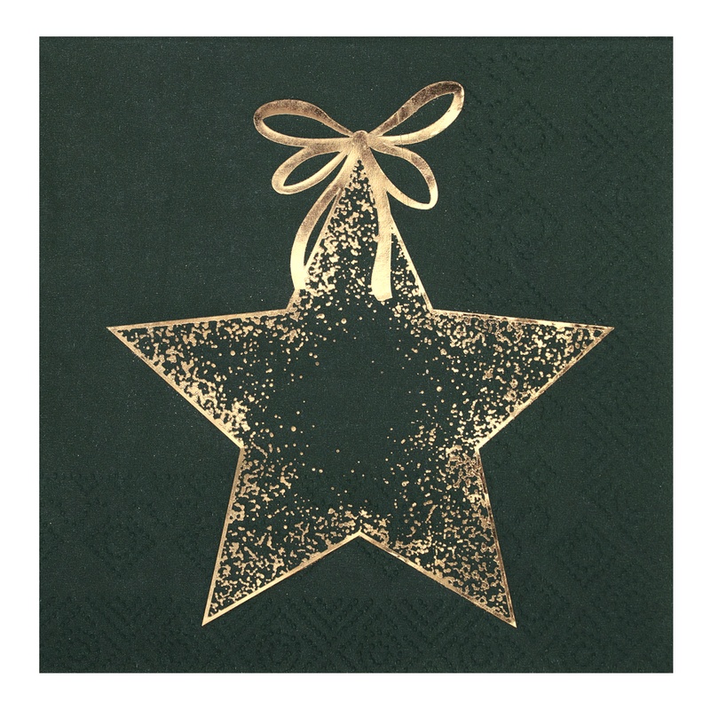 Stjerneservietter Grøn/Guld - 20 stk (33 x 33 cm) | Julefrokost Servietter - Temashop