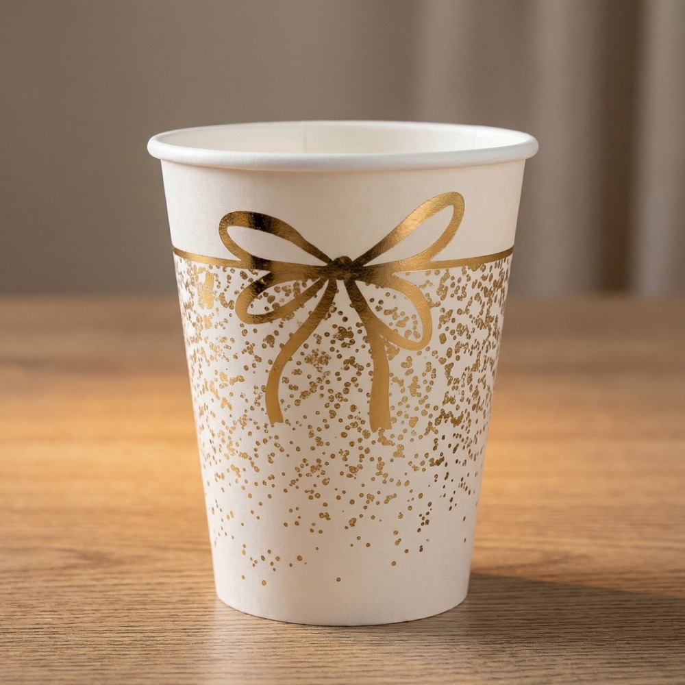 Glitter Sløjfe Krus Hvid - 10 stk (7,8 x 9,7 cm) | Julefrokost Krus - Temashop