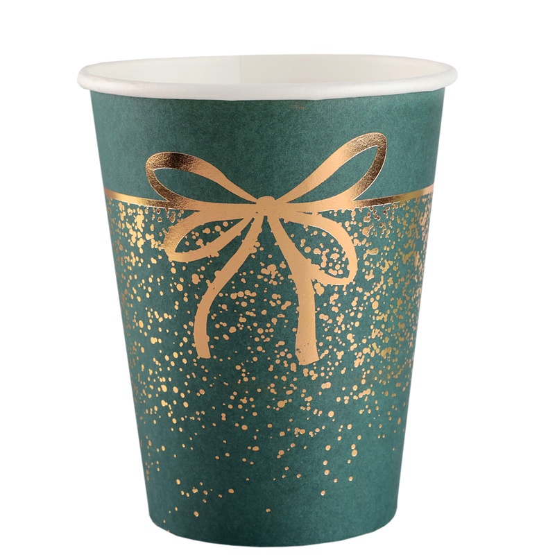 Glitter Sløjfe Krus Grøn - 10 stk (270 ml) | Julefrokost Krus - Temashop