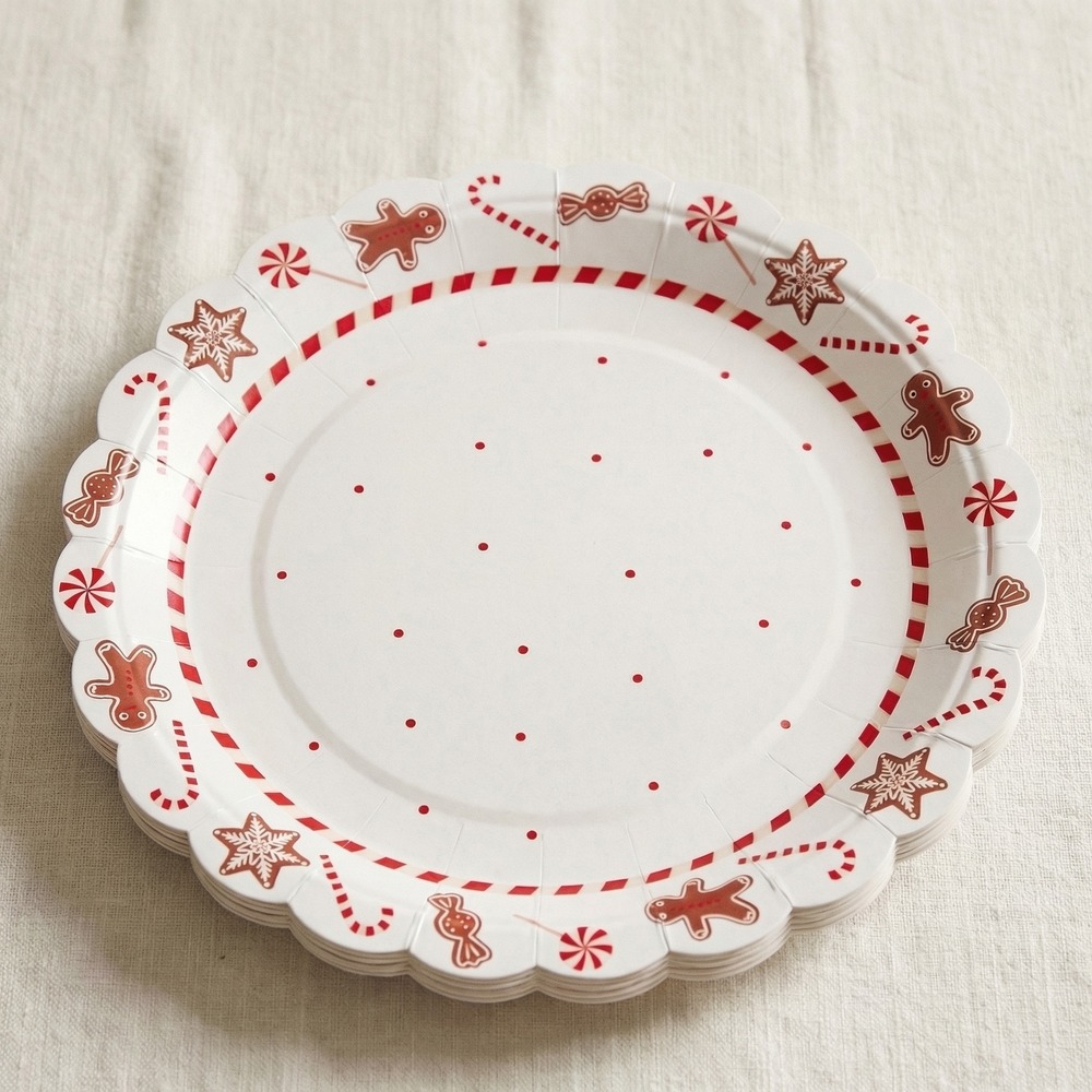 Peberkagemand Jule Tallerkener - 10 stk (Ø 23 cm) | Ginger Bread Tallerkner - Temashop