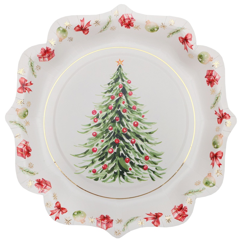 Juletræ Paptallerkener - 10 stk (21 x 21 cm) | Juletræ Tallerkner - Temashop