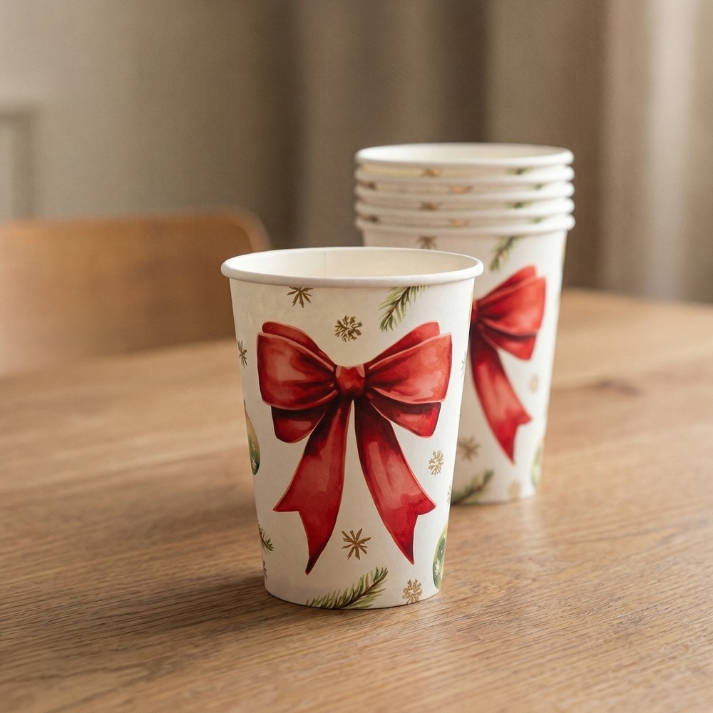 Julesløjfe Papkrus - 10 stk (270 ml) | Julepynt Krus - Temashop