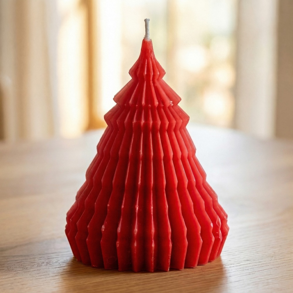 Origami Juletræ Lys Rød - 1 stk (7 x 12 cm) | Juletræ Lys / lysestager - Temashop