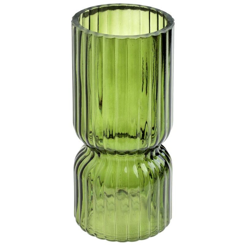 Rillet Glasvase Grøn - 1 stk (7 x 16 cm) | Grønt tema Vase - Temashop