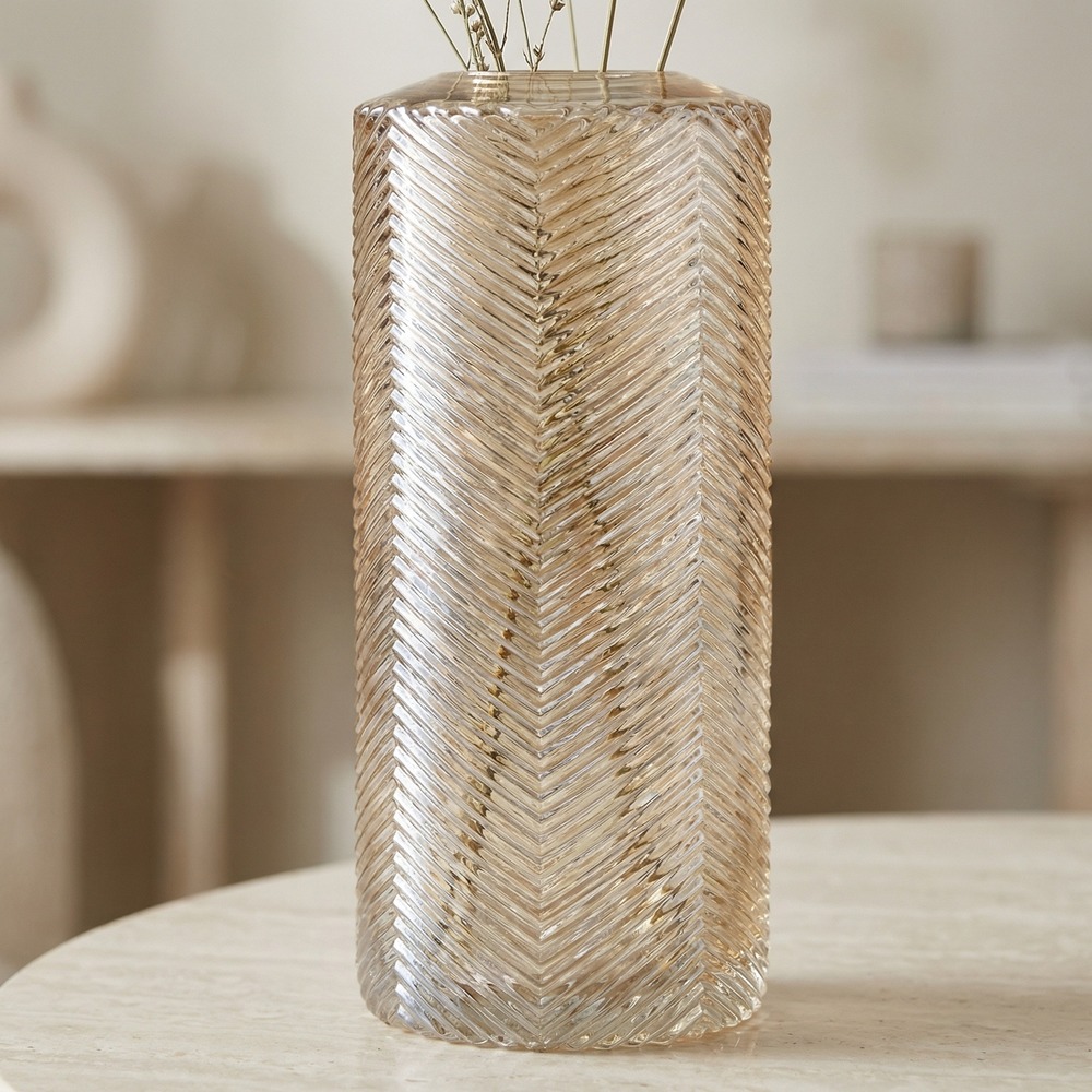 Geometrisk Glasvase Guld - 1 stk (Ø 7,5 x 17 cm) | Guld tema Vase - Temashop