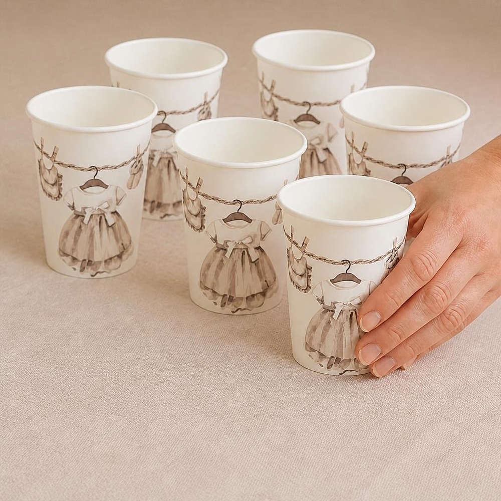Little Teddy Papkrus Elfenben - 6 stk (Ø 7,8 x 9,7 cm / 270 ml) | Babyshower Krus - Temashop
