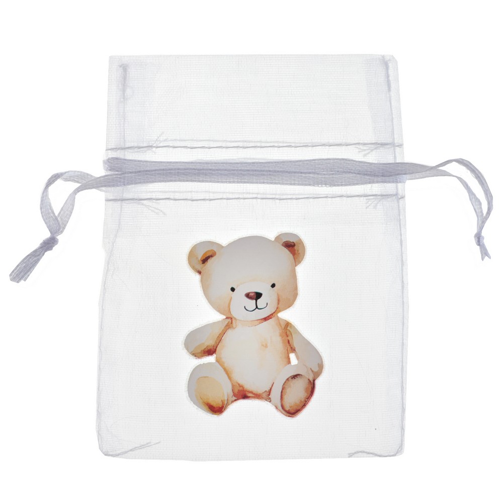 Little Teddy Organza Pose Elfenben - 4 stk (7,5 x 10 cm) | Bjørn Poser / Goodiebags - Temashop