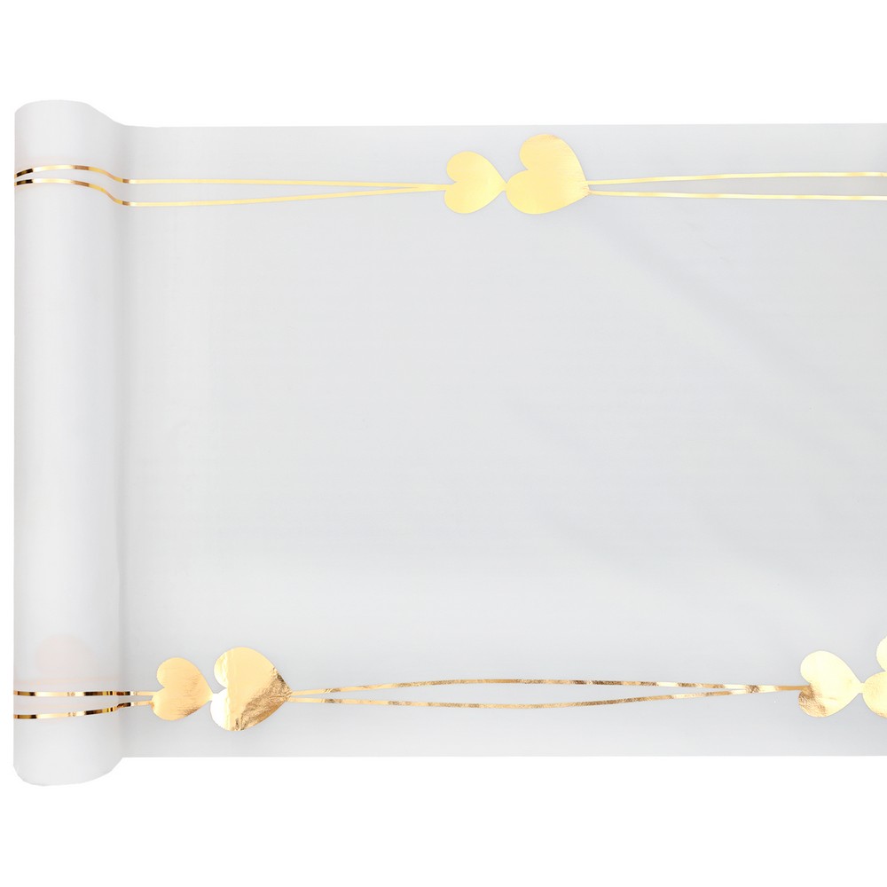 Hjerte Bordløber Hvid/Guld - 1 rulle (28 cm x 2,5 m) | Kærlighed Bordløber - Temashop