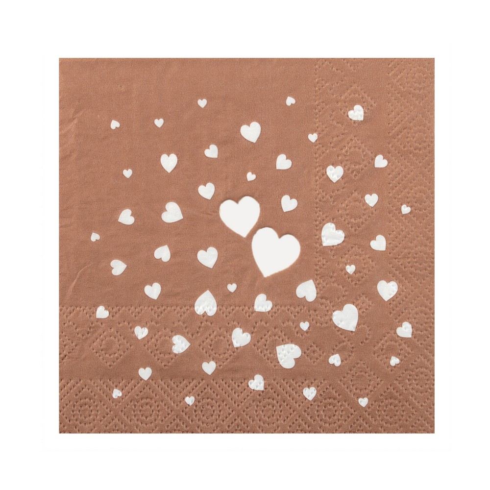 Delicious Hjerte Servietter Mokka - 12 stk (25 x 25 cm) | Kærlighed Servietter - Temashop