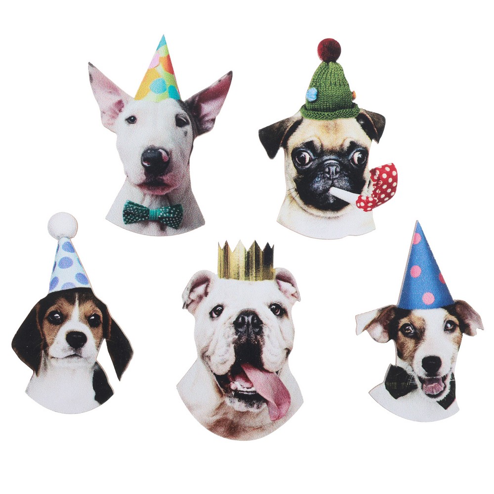 Party Dogs Bordpynt Multifarvet - 25 stk (4,5 x 6 cm) | Hund Dekorationsfigurer - Temashop
