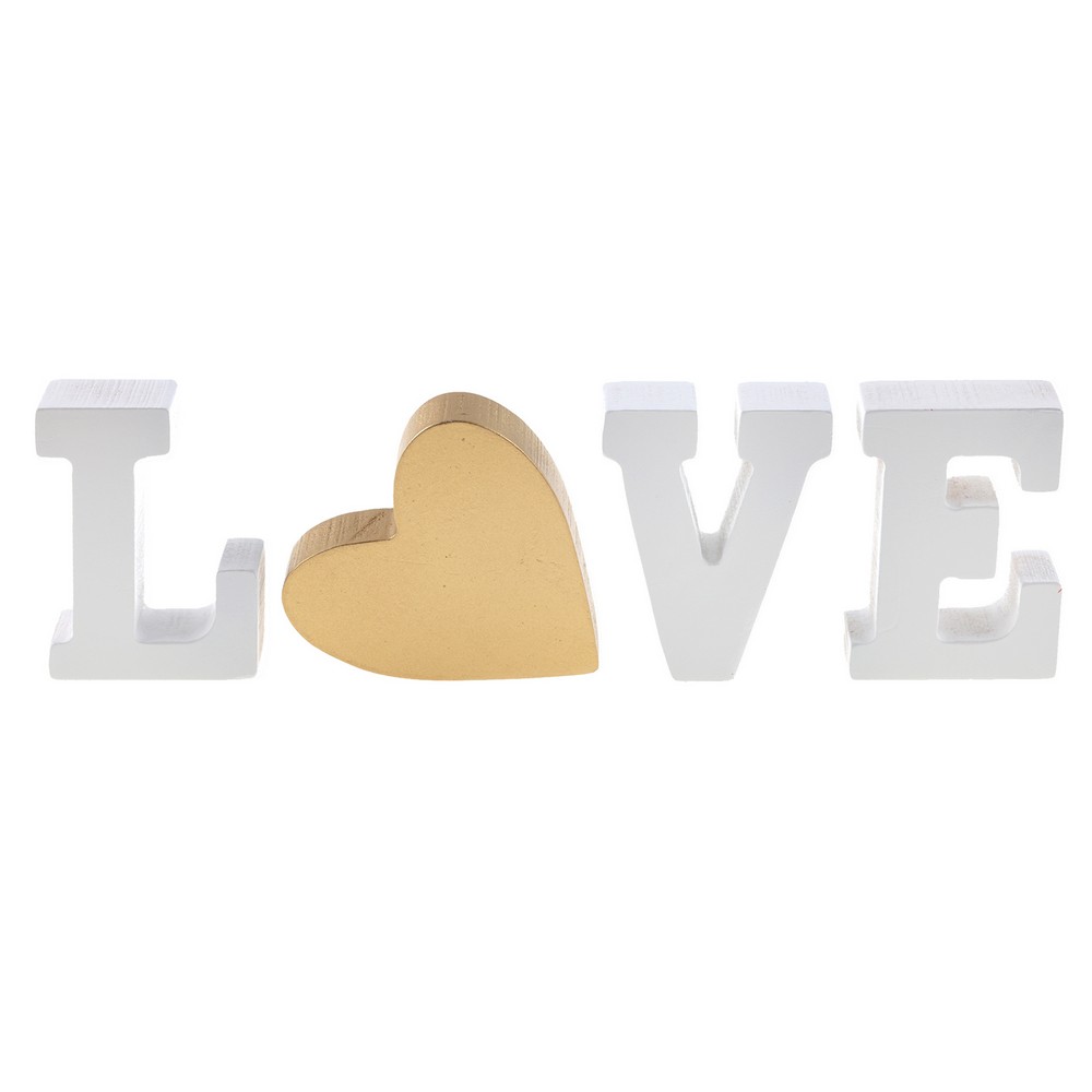 Love Bogstaver Træ Elfenben/Guld - 4 stk (23,5 x 2 x 8 cm) | Kærlighed Dekorationsfigurer - Temashop