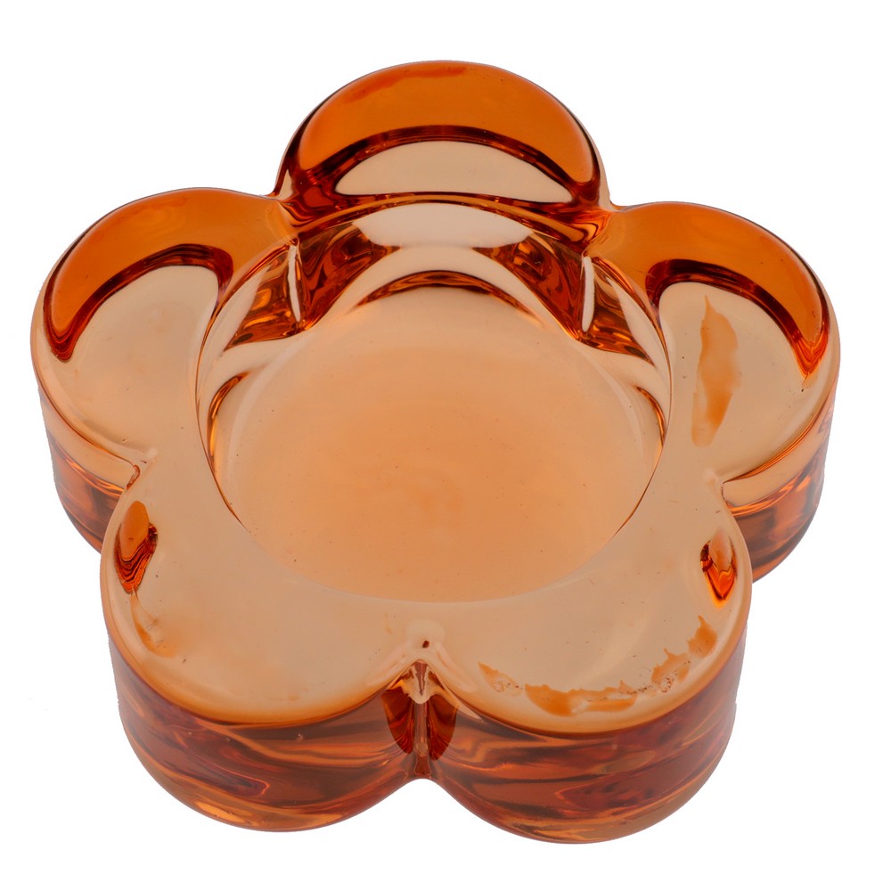 Blomst Glas Fyrfadsstage Orange - 1 stk (Ø 7,3 x 2 cm) | Blomst Lysestager - Temashop