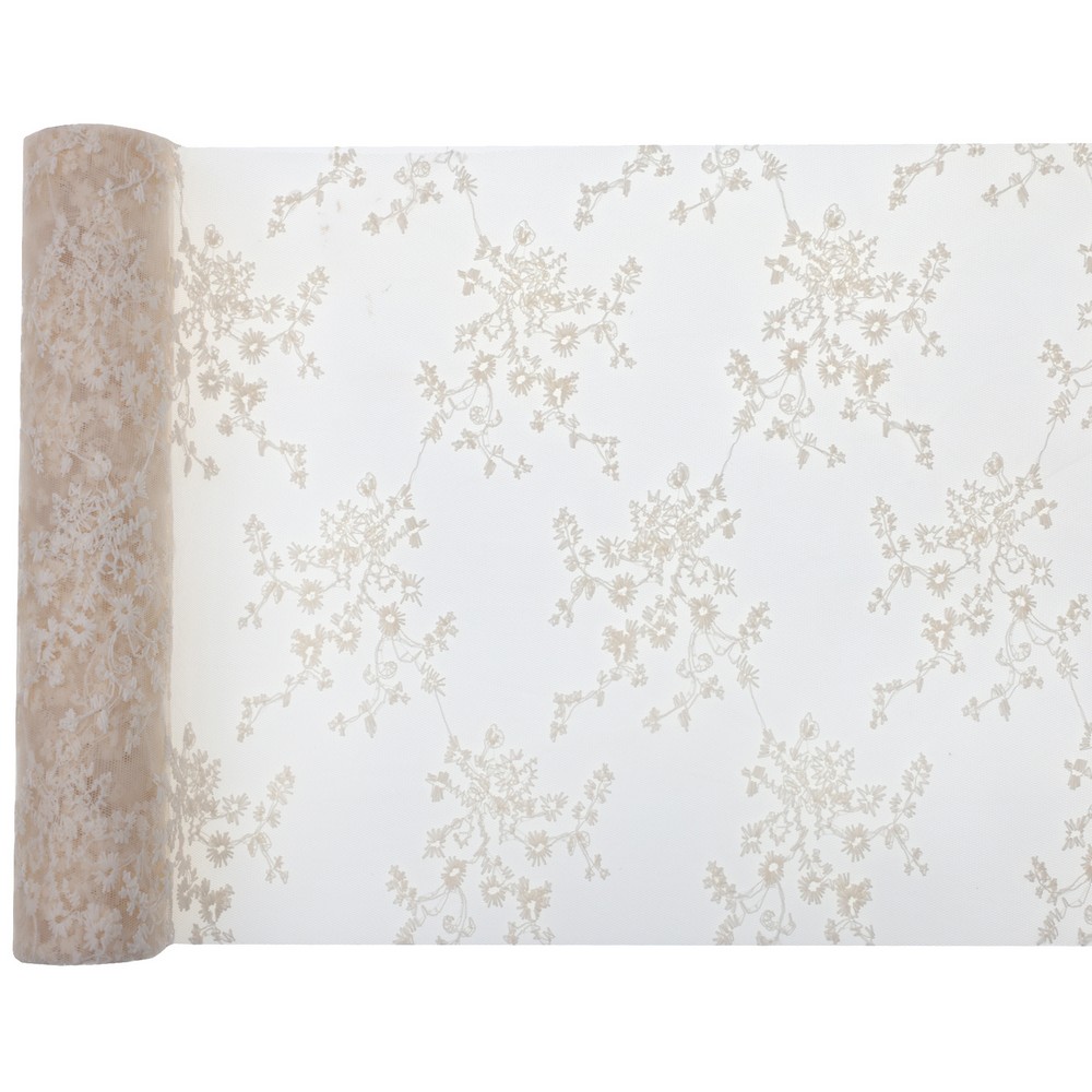 Broderede Blomster Bordløber Elfenben