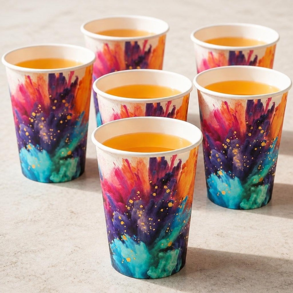 Color Splash Papkrus - 6 stk (Ø 7,8 x 9,7 cm / 270 ml) | Karneval Krus - Temashop